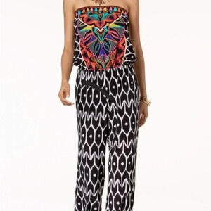 Trina Turk Strapless Jumpsuit INC Black and Multi Color